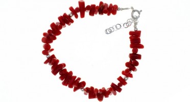 Bracelet in Red Coral with pearls in Silver - adjustable chain clasp in Silver