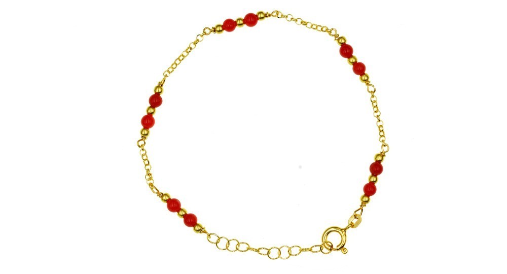 Gold Plated Bracelet with Coral Beads 