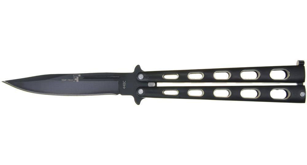 Couteau Papillon manche et lame en acier noir de 9.5 cm