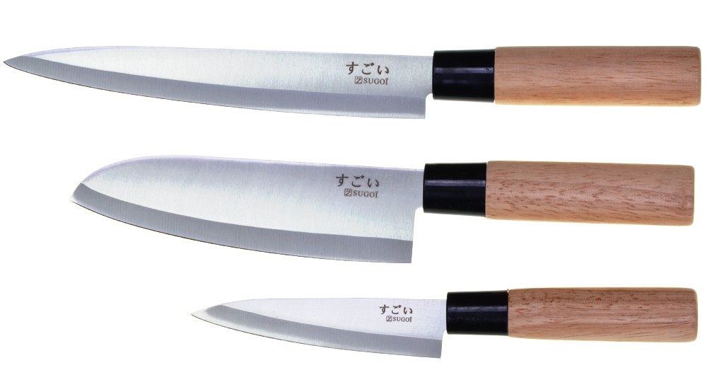 Ensemble de 3 couteaux japonais en acier de damas avec etui de