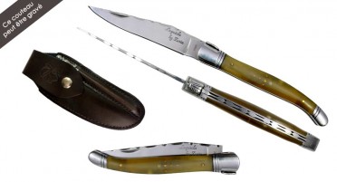 Laguiole knife case in olive wood + leather case + sharpener