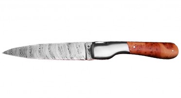 Couteau Le Berger lame damas carbone manche ronce de hêtre stabilisée
